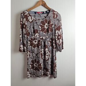 Boden Women's Size 6 US Brown Floral Cotton Viscose Empire Waist Tunic Dress